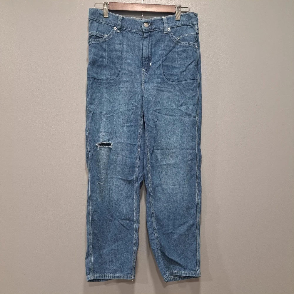 Free People Size‎ M Chloe Baby Barrel Jeans Cropped Ankle Flaw